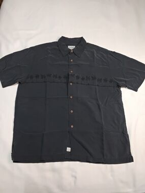 Quiksilver Waterman Men's Button-Down Black Shirt with Palm Stripe Sz L.